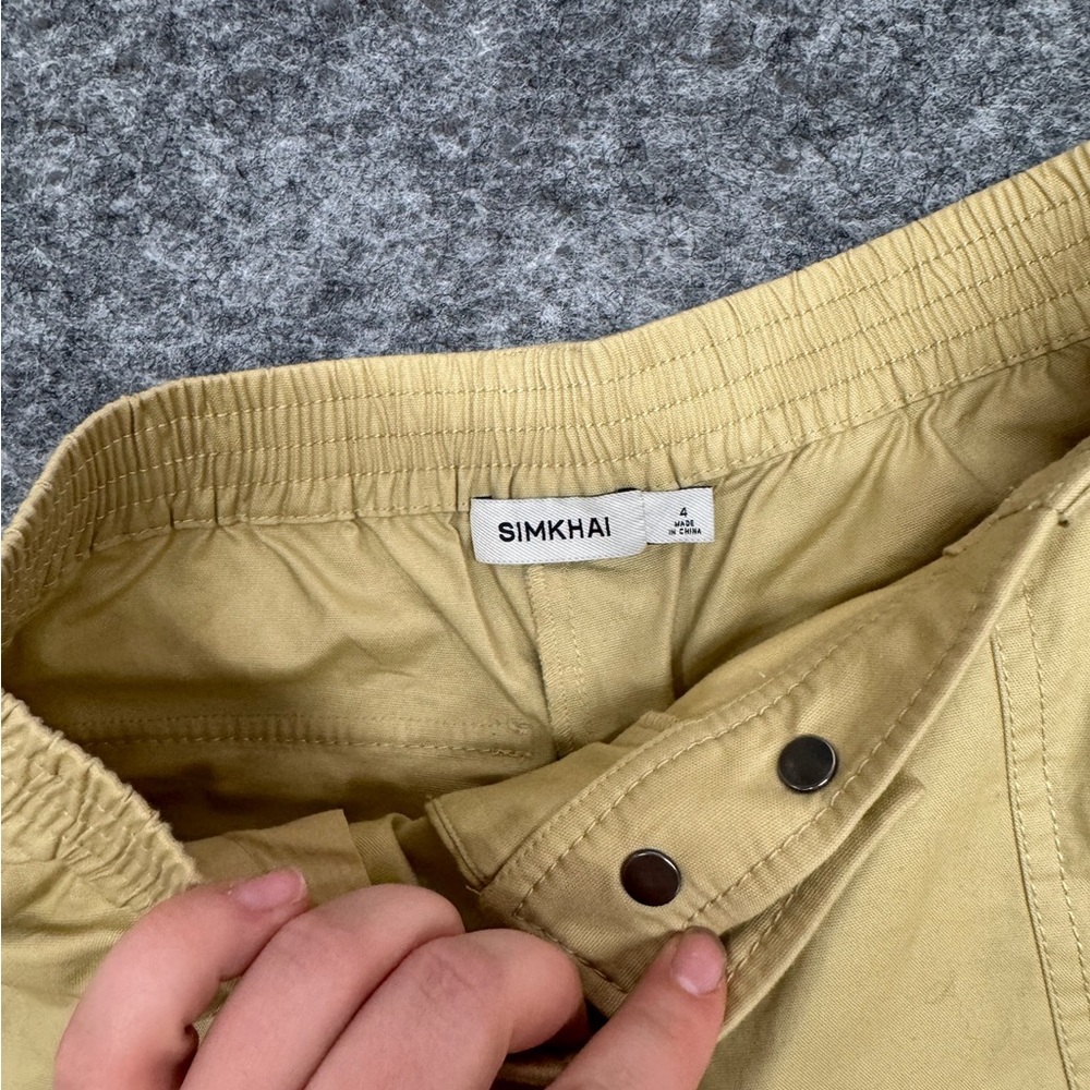 Jonathan Simkhai Luxurious High Rise Wide Leg Elastic Waist Beige Cargo Pants - Picture 3 of 5
